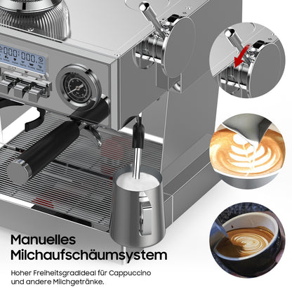 Espressomachine – Koffiezetapparaat – Halfautomaat – Koffiemachine – Baristamachine – 20-Bar Pomp Met Maalfunctie – Roestvrijstalen Behuizing Met 1,6L Waterreservoir