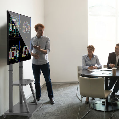 TV Meubel Mobiel – Mobiele TV Standaard – TV Trolley – Verrijdbare TV-Standaard – Verrijdbaar TV-Meubel – voor 32-100 inch Schermen – Verstelbare Hoogte – Stevig Metaal – max. 80 kg Draagkracht – 2 Opberglepels – VESA tot 800x600 mm