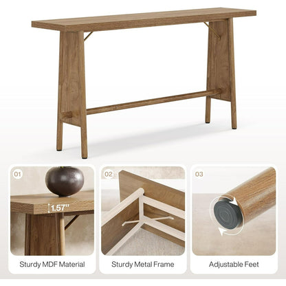 Sidetable – Consoletafel – Wandtafel – Haltafel – Dressoir – Modern Rustiek – 160 cm Lang & Smal – Stevig MDF Met Metaal
