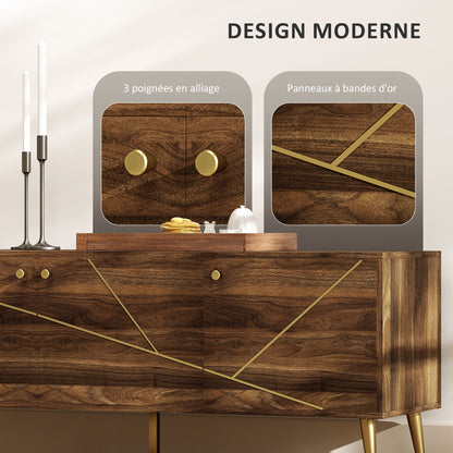 TV-Meubel – TV-Kast – Televisiekast – Mediameubel – TV-Standaard – Geschikt voor televisies tot 60 inch – Verstelbare planken met kabelbeheer – Modern bruin hout met goudkleurige stalen poten