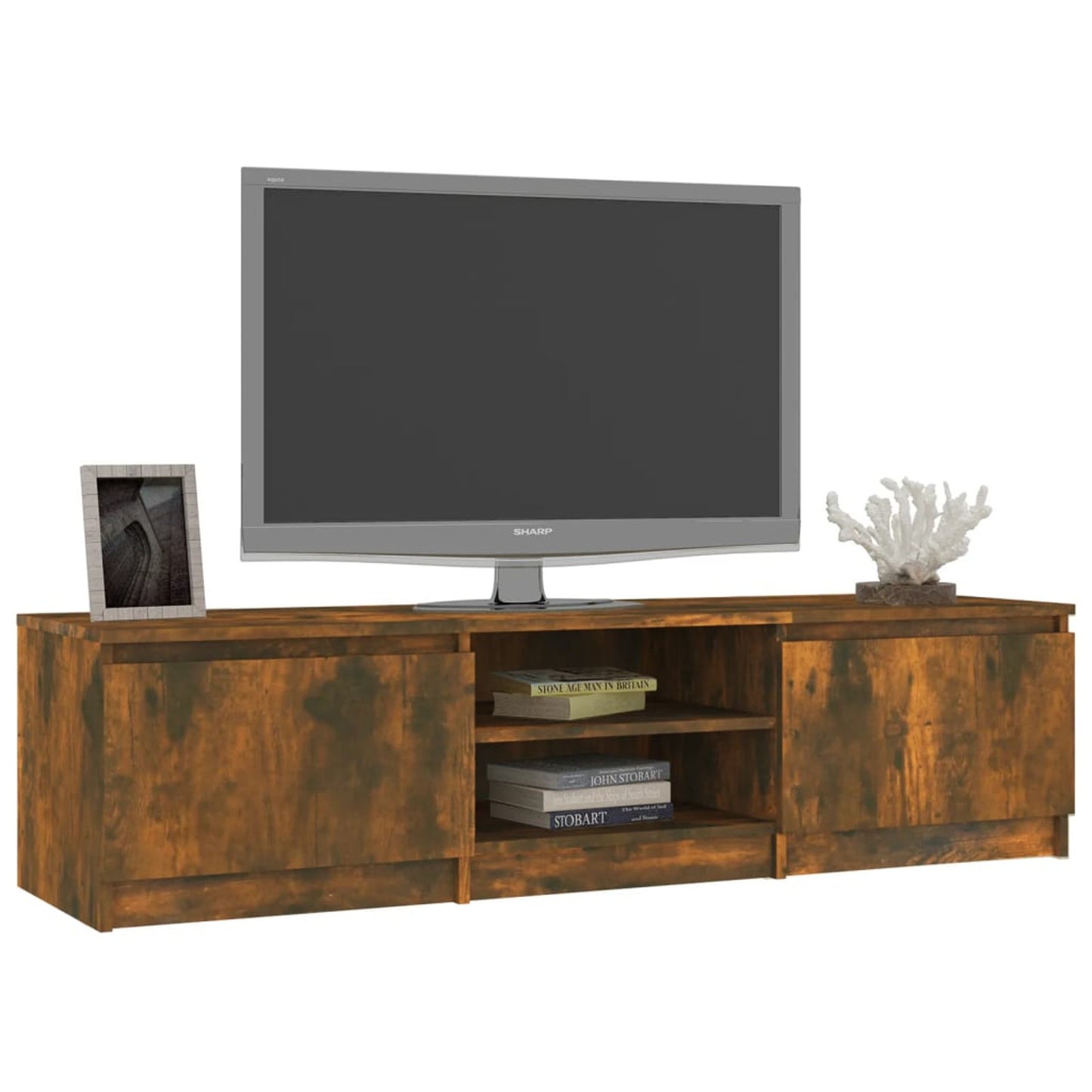 TV Cabinet Smoked Oak 140x40x35.5cm Engineered Wood TV Stand Entertainment Center with Storage, Media Television Table for Living Room Bedroom
