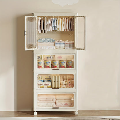 Kledingkast – Vouwbare Kast – Opvouwbare Kledingkast – Draagbare Garderobekast – Ruime Kast – 4 Laags – 10 Hangers – Mobiel Met Wieltjes – Eenvoudige Montage - Wit