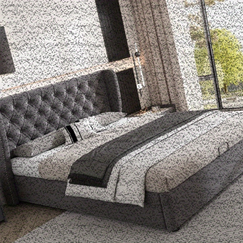 Bedbank – Slaapbank – Bedframe – Opbergbed – Logeerbed – Hydraulisch Opbergbed – Lattenbodem – 140x190 cm – Modern Grijs