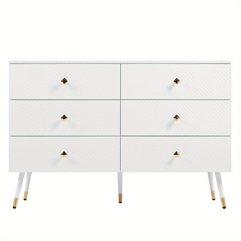 Ladeblok – Ladekast – Ladeblok Bureau – Rolcontainer – Ladekast Met Lades – 6 Lades – Wit Met Gouden Handgrepen – Direct Gebruiksklaar