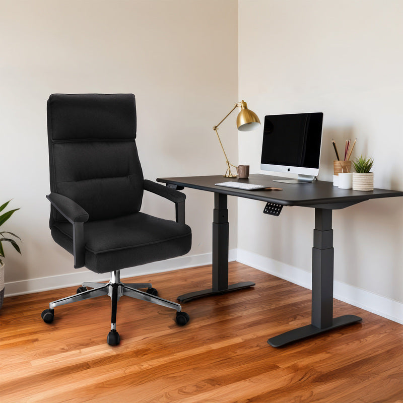 Bureaustoel – Kantoorstoel – Draaistoel – Office Chair – Computerstoel – Stoffen Bekleding – Verstelbare Zithoogte – Metalen Onderstel Chroom - Zwart
