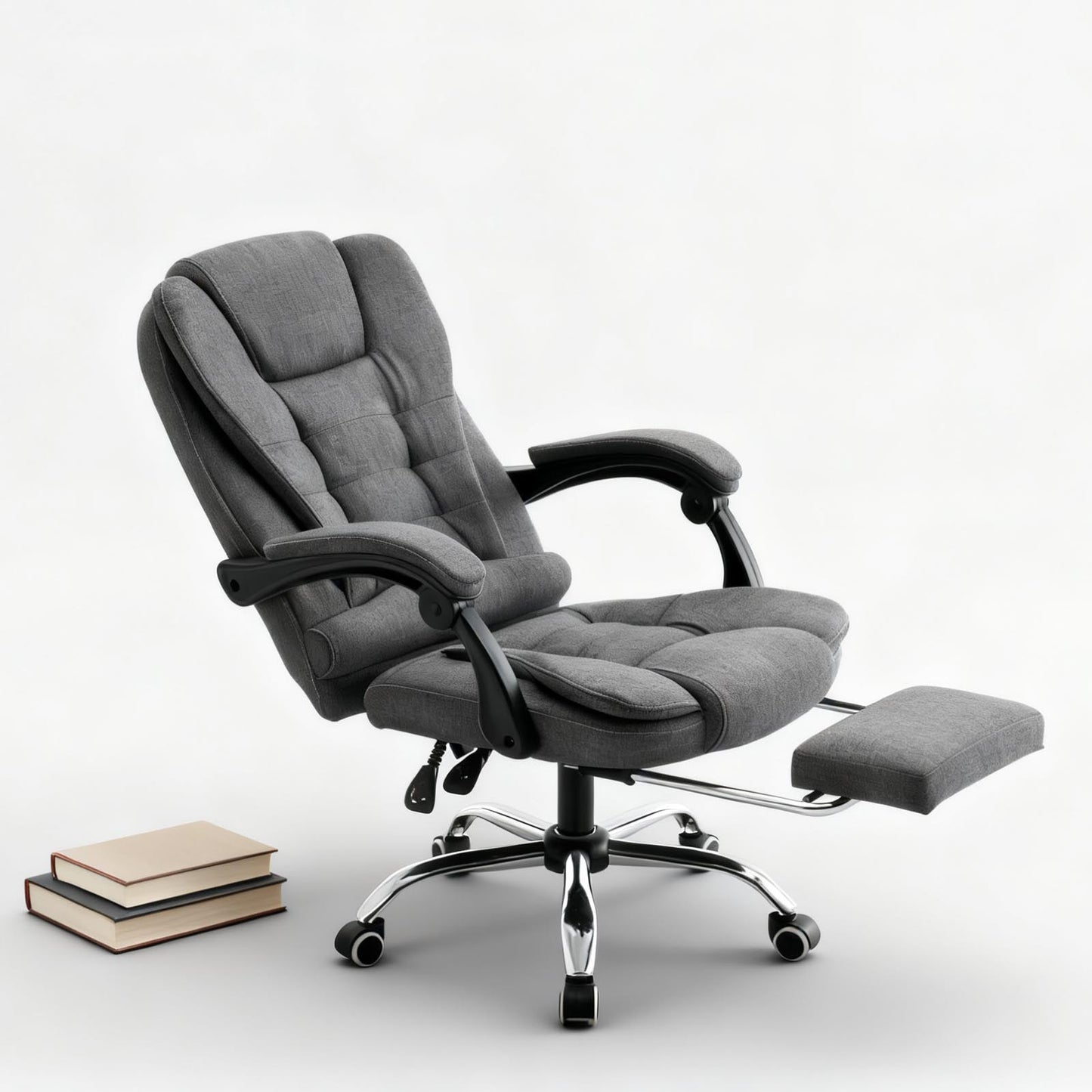 Bureaustoel – Ergonomische Stoel – Kantoorstoel – Draaistoel – Werkstoel – Inklapbare Armleuningen – Verstelbare Hoogte – Comfortabel Met Stevig Aluminium Frame – Grijs