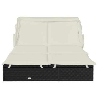 Tuinkamer Bed – Lounger – Ligbed – Tuinbank – Gezellig Bed – Opvouwbaar – Weerbestendig Poly Rattan – Duurzaam Hout – 213x118x97 cm – Draagkracht 90 kg