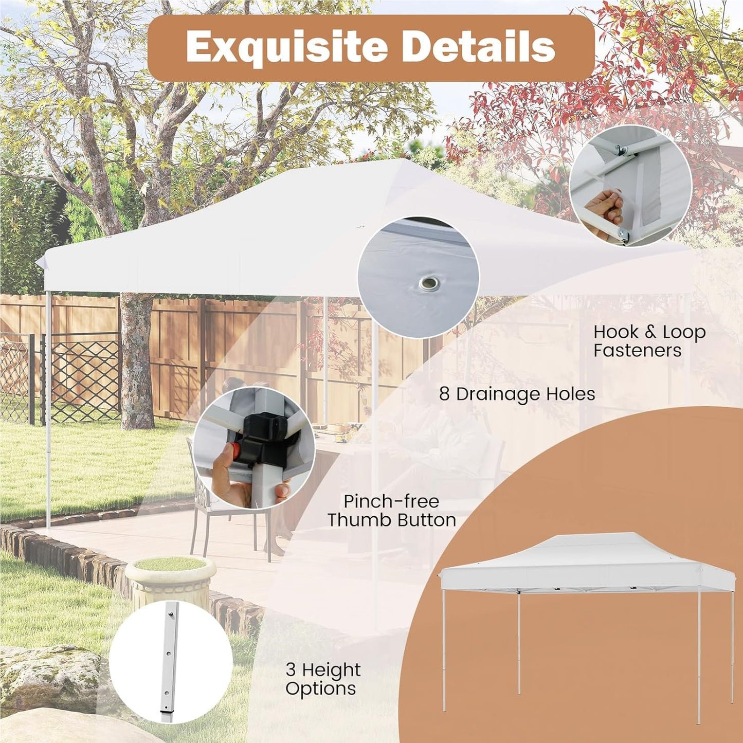 Pop-up Pavilion – Tent – Partytent – Tuinpaviljoen – Opvouwbare Overkapping – 3 x 4,5 Meter – Waterafstotend Oxford Polyester – Verstelbare Hoogte met Draagtas en Wieltjes – Wit