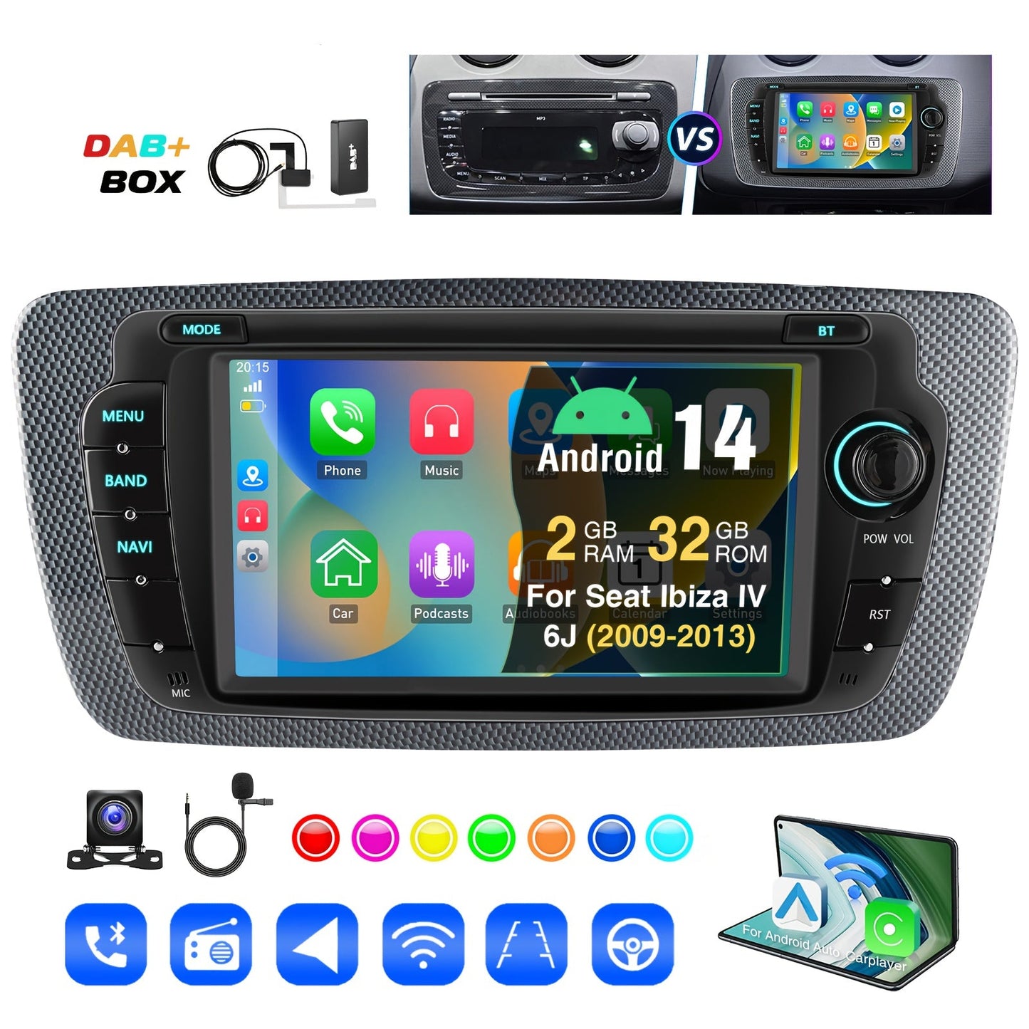 Android 14 Autoradio – Multimedia Speler – Navigatiesysteem – Touchscreen Radio – Android Car Stereo – 7-Inch HD Scherm – Canbus Ondersteuning – DAB+ & AHD Camera Variant
