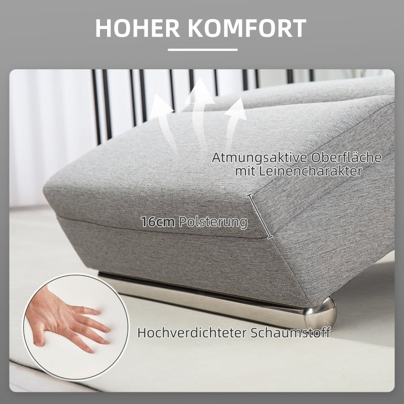 Fauteuil – Relaxstoel – Loungestoel – Armstoel – Chaiselongue – Linnenlook Bekleding – Stalen Poten – Comfortabele Zitting – Lichtgrijs