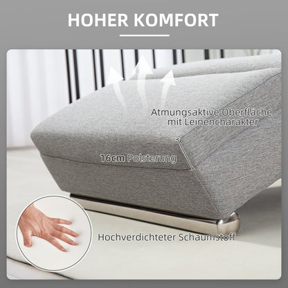 Fauteuil – Relaxstoel – Loungestoel – Armstoel – Chaiselongue – Linnenlook Bekleding – Stalen Poten – Comfortabele Zitting – Lichtgrijs