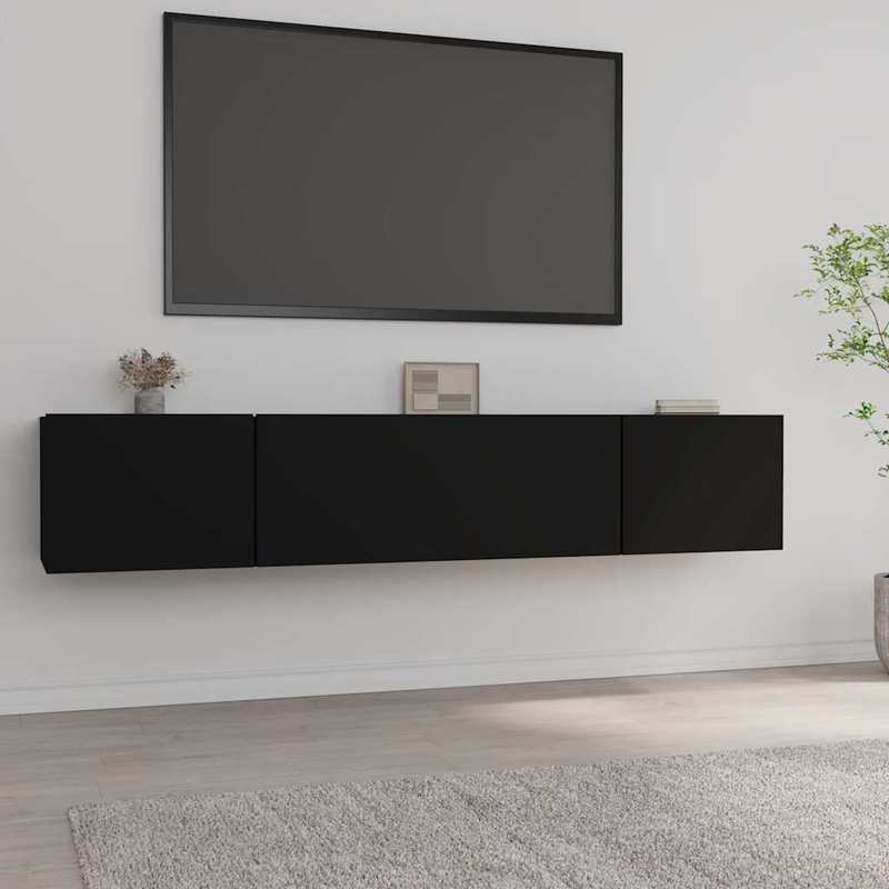 TV cabinets 2pcs. Black 80x30x30cm wood material,  Sleek Cabinet, Minimalist Design, Durable Material, Particle Board, Media Storage, Tv Stand