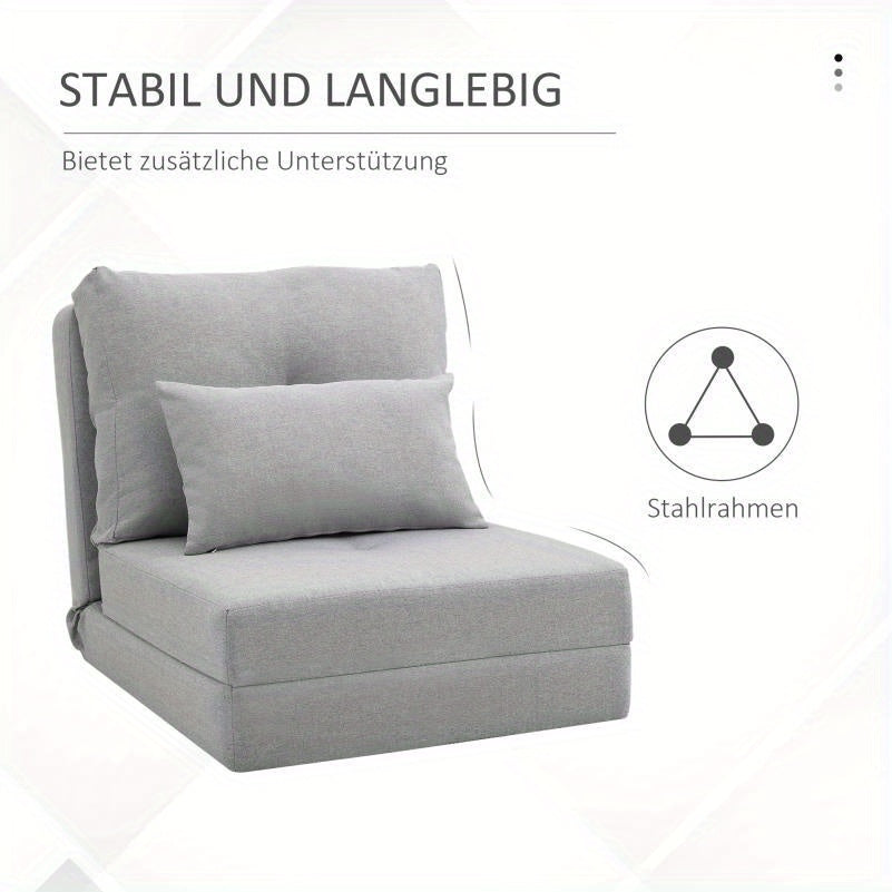 Slaapstoel – Slaapbank – Logeerbed – Zetelbed – Slaapfauteuil – Verstelbare Rugleuning – Roestvrijstalen Frame – Grijze Linnen Bekleding