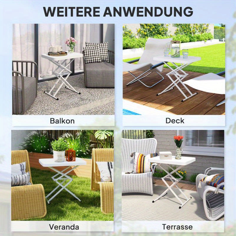 Tuintafel – Bijzettafel – Balkontafel – Buiten tafel – Campingtafel – Verstelbaar en Inklapbaar – Lichtgewicht en Duurzaam kunststof – 65x45x70 cm – Wit