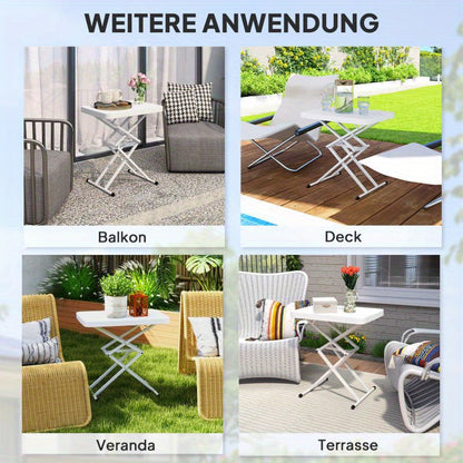 Tuintafel – Bijzettafel – Balkontafel – Buiten tafel – Campingtafel – Verstelbaar en Inklapbaar – Lichtgewicht en Duurzaam kunststof – 65x45x70 cm – Wit