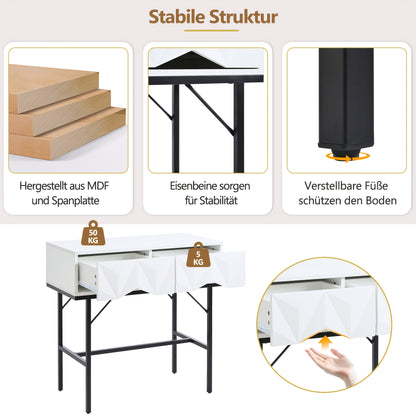 Moderne Sidetable – Haltafel – Wandtafel – Opbergtafel – Console Tafel – Geometrisch 3D Ladesysteem – Wit Met Zwarte Poten