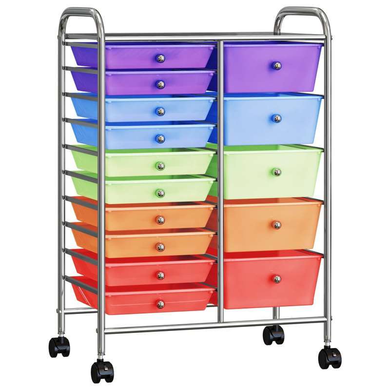 Ladenkast – Ladekast – Ladenkastje – Opbergkast – Commode – XXL formaat – 15 gekleurde lades – Duurzaam kunststof – Mobiel met wieltjes