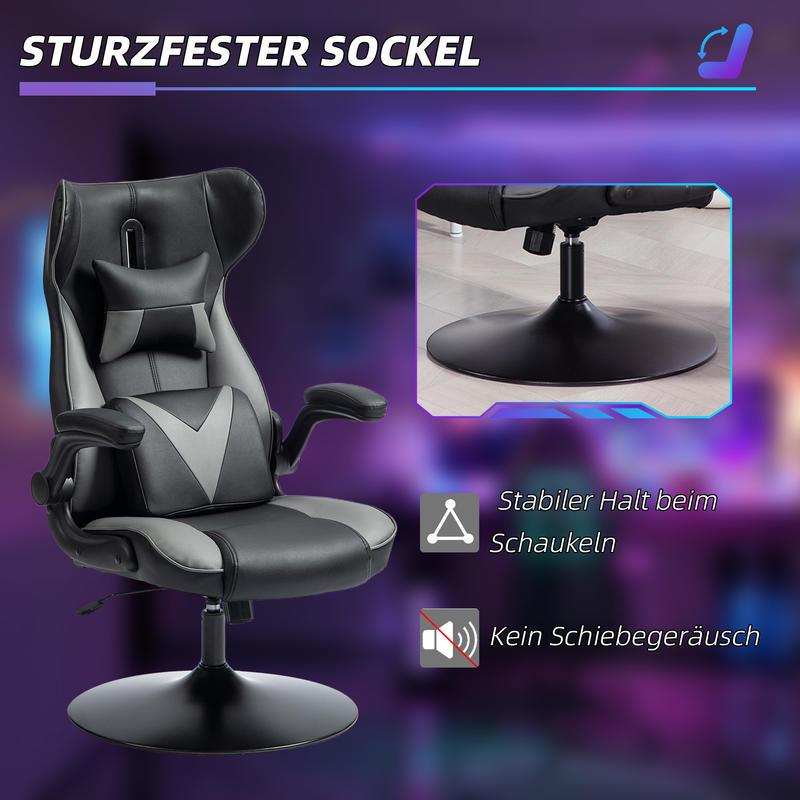 Ergonomische Schommelstoel – Draaistoel – Loungefauteuil – Relaxstoel – Bureaustoel – Verstelbare Hoogte – Stevig Metaal & Polstering – Compact Ruimtebesparend Design (Grijs/Zwart)