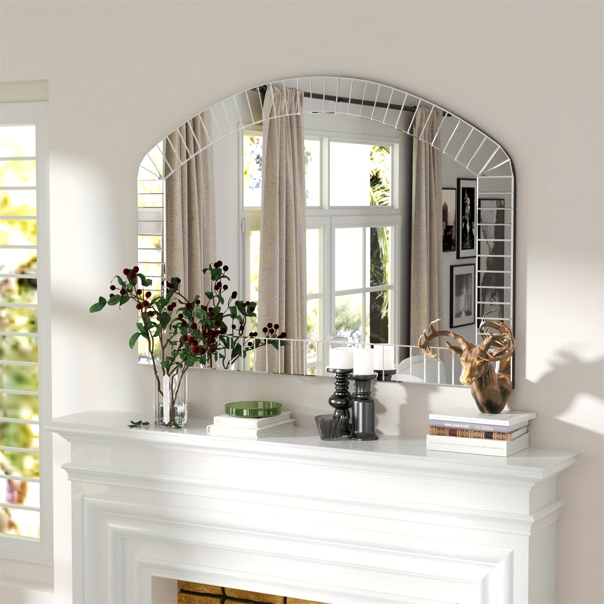 Boogvormige Wandspiegel – Wandspiegel – Spiegel – Decoratieve Spiegel – Luxe Spiegel – 100x70 cm – Bevelelde Glaskant – Zilverkleurig Frame
