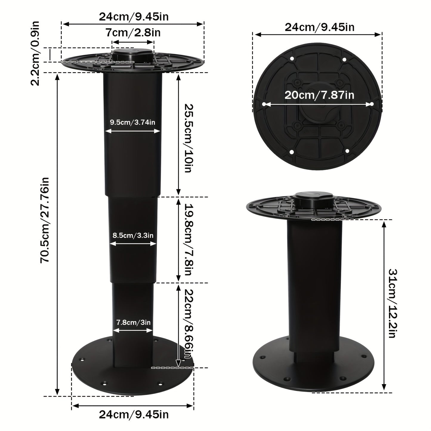 Verstelbare Tafelpoten – Tafelpoot Verstelbaar – Tafelzuil – Tafelonderstel – Pneumatische Lift – Hoogte 33-73 cm – Draagkracht 81,65 kg – Aluminium & ABS – Ruimtebesparend Design