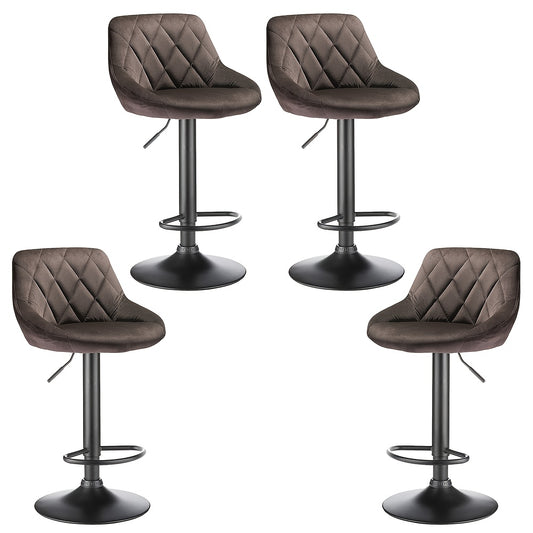 Luxury Velvet Bar Stools Set Of 4 - Swivel Padded Bar Chairs with Metal Base | Commercial Grade Heavy-Duty Stools for Bar/Cafe/Kitchen | Premium Upholstered Counter Height Stools (brown)