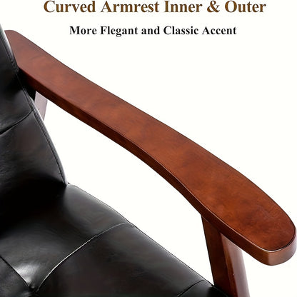 Mid-Century Fauteuil – Armstoel – Eetkamerstoel – Bureaustoel – Designstoel – Zwarte Kunstleren Bekleding – Massief Beukenhout Frame