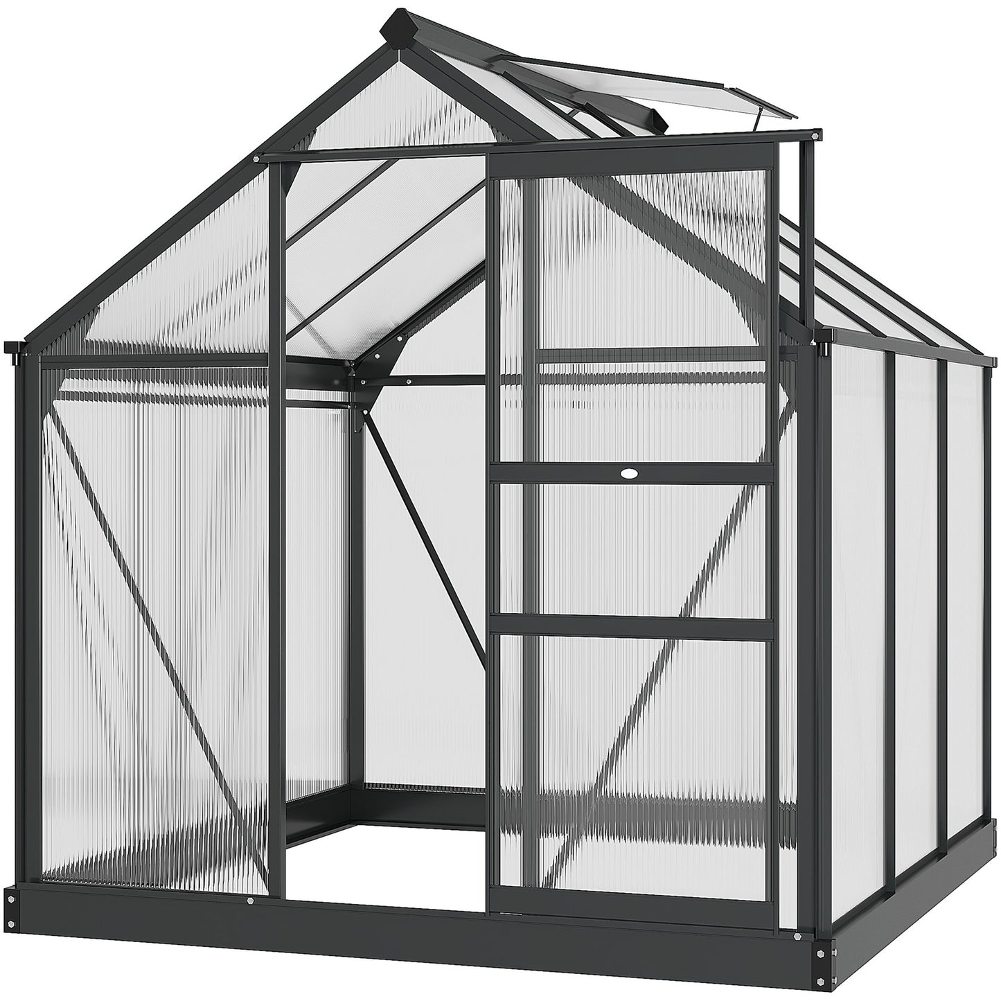 Kweekkas – Tuinkas – Groeikas – Moestuin Kas – Polycarbonaat Kas – Grijs – Aluminium Frame – UV-Bestendig – Inclusief Dakventilatie en Schuifdeur – 190x192x201 cm – Versterkte Stalen Basis