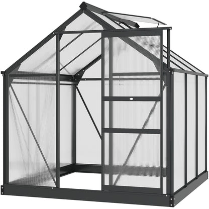 Kweekkas – Tuinkas – Groeikas – Moestuin Kas – Polycarbonaat Kas – Grijs – Aluminium Frame – UV-Bestendig – Inclusief Dakventilatie en Schuifdeur – 190x192x201 cm – Versterkte Stalen Basis