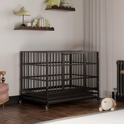 Hondenbench – Hondenkooi – Bench – Huisdierkooi – Transportkooi – Dubbele Deuren – Roestvrij Staal – 94x58x73 cm – Opvouwbaar – 360° Wieltjes – Uitneembare Lade