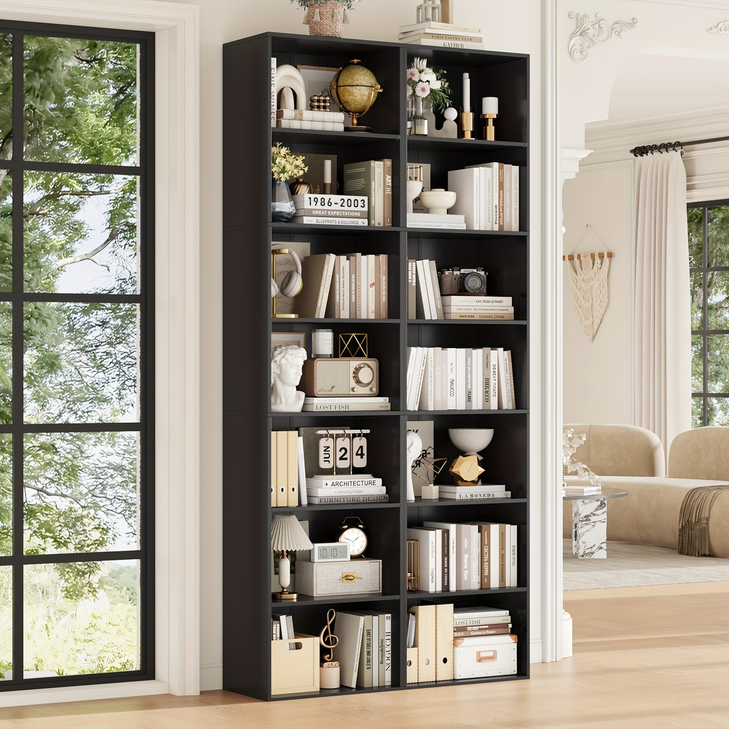 Boekenkast – Boekenrek – Vakkenkast – Opbergkast – Wandkast – Verstelbare Planken – Zwart Hout-Kunststof – Vrijstaand