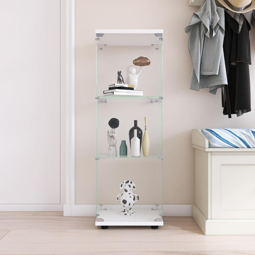 Glazen Vitrinekast – Vitrinekast – Displaykast – Collectiekast – Dressoir – 3 Glazen Planken – Met Slot – Wit – 125x42x36 cm