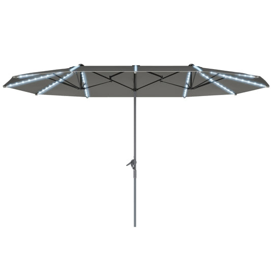 Dubbele Parasol – Tuinparasol – Terrasparasol – XXL Parasol – Buitenparasol – Extra Groot 451x267 cm – Zonne-LED Verlichting – Windbestendig Aluminium Frame – Donkergrijs