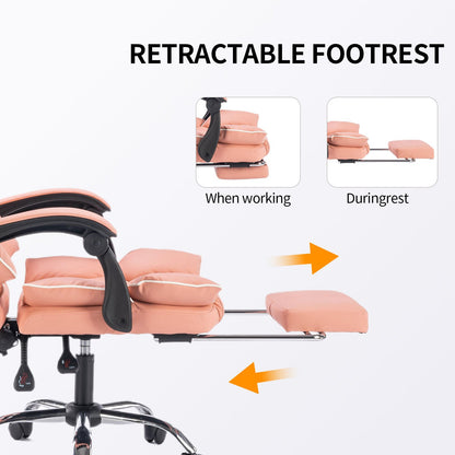Bureaustoel – Werkstoel – Gamestoel – Comfortstoel – Bureaufauteuil – Met Ingebouwde Voetensteun – Hoog Metalen Frame – Zacht Roze