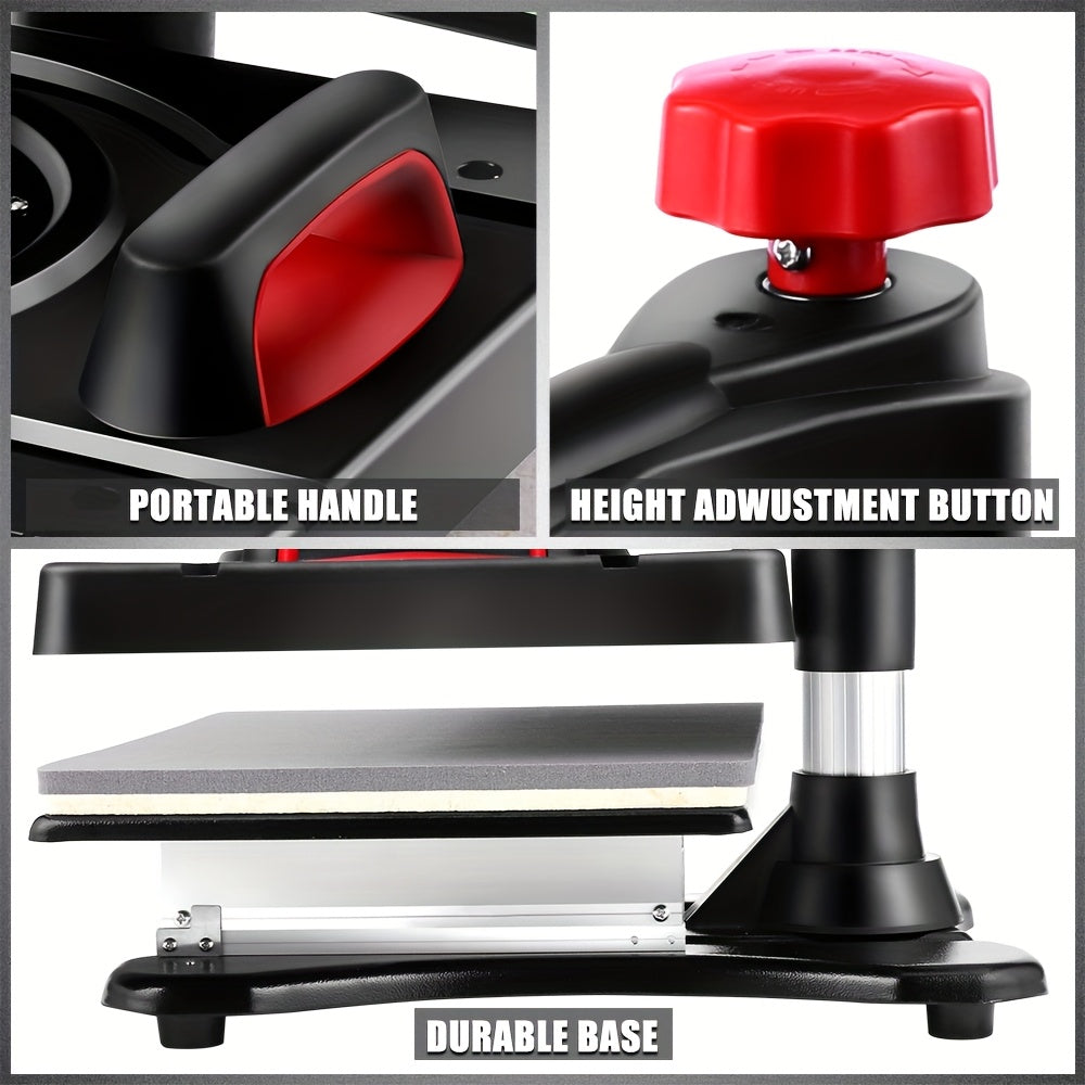 5-in-1 Hittepers – Sublimatiepers – T-shirt Pers – Mok Pers – Pettenpers – Zwart – Swing-Away Ontwerp – Digitale Temperatuurregeling
