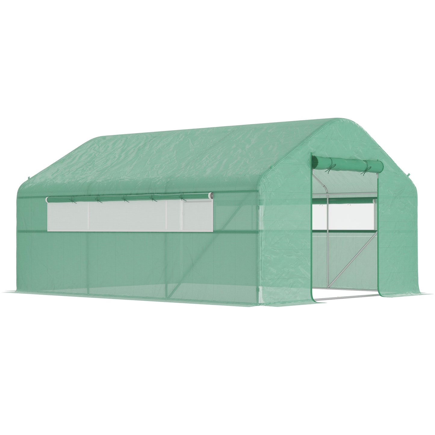 Outsunny Garden Greenhouse 12 m², Tunnel Greenhouse 4 x 3 x 2 m with Roll-Up Doors and Large Mesh Windows, Galvanized Steel and High-Density PE 140 g/m² UV-Resistant, Green