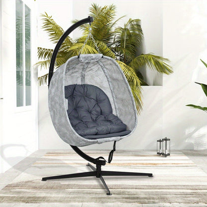 Outsunny egg -shaped hanging chair for the outdoor area foldable wall swing with a frame seat pads hammock for 1 people rock chair indoor outdoor terrace garden gray, Patio Furniture, Cozy Seating, Weatherresistant Material,