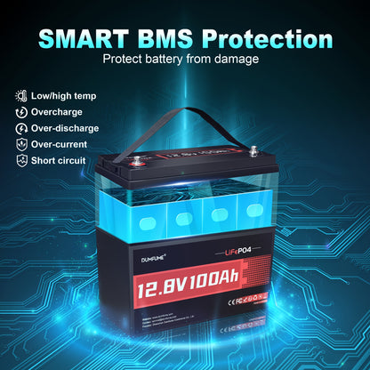 12V 100Ah LiFePO4 Accu – Lithium Accu – Deep Cycle Batterij – Energieopslag Batterij – Camper Accu – Ingebouwd BMS – Lichtgewicht & Lange Levensduur