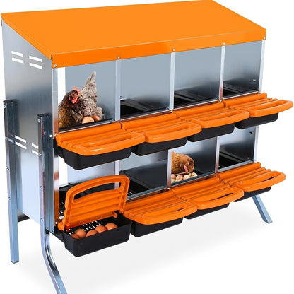 6/8/10-Hole Heavy-Duty Metal Chicken Nesting Boxes with Roll-On Egg Collection System, Ventilation Holes & Keylock Installation - All-Weather Durable Laying Boxes with Removable Trays & Egg Storage for Hens, Ducks, Geese - Ea