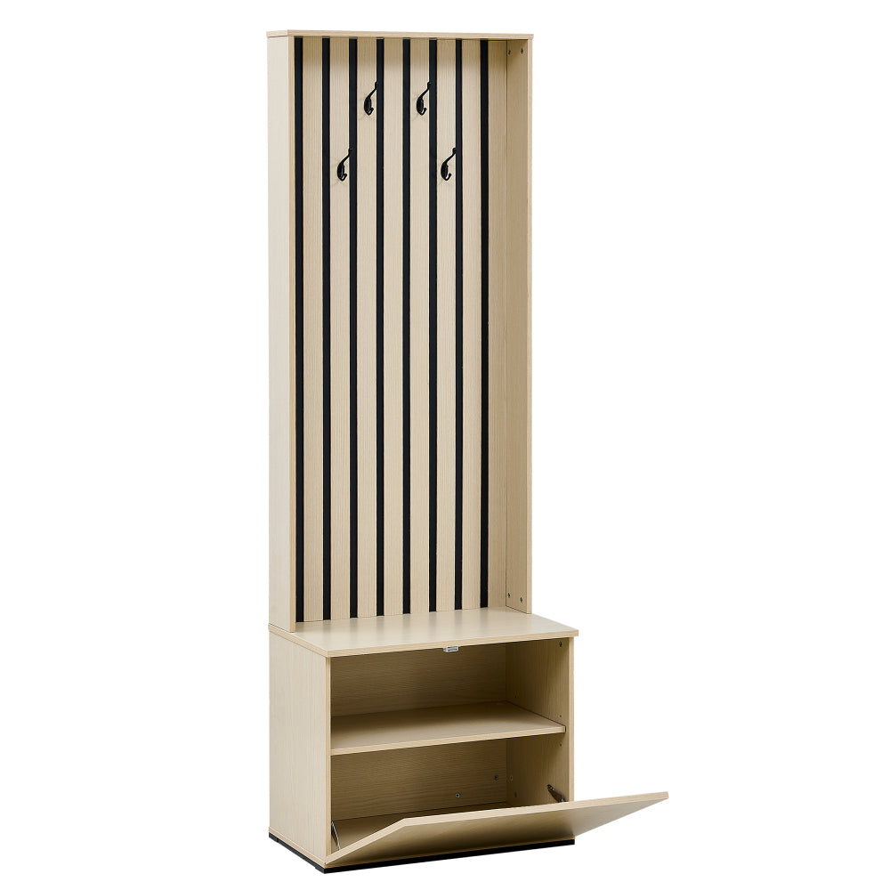 Halmeubel – Halbankje – Schoenenkast – Kapstok – Opbergmeubel – Natuurlijke Kleur – Ruimtebesparend Design – Comfortabele Zitting met 4 Haken