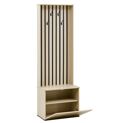 Halmeubel – Halbankje – Schoenenkast – Kapstok – Opbergmeubel – Natuurlijke Kleur – Ruimtebesparend Design – Comfortabele Zitting met 4 Haken