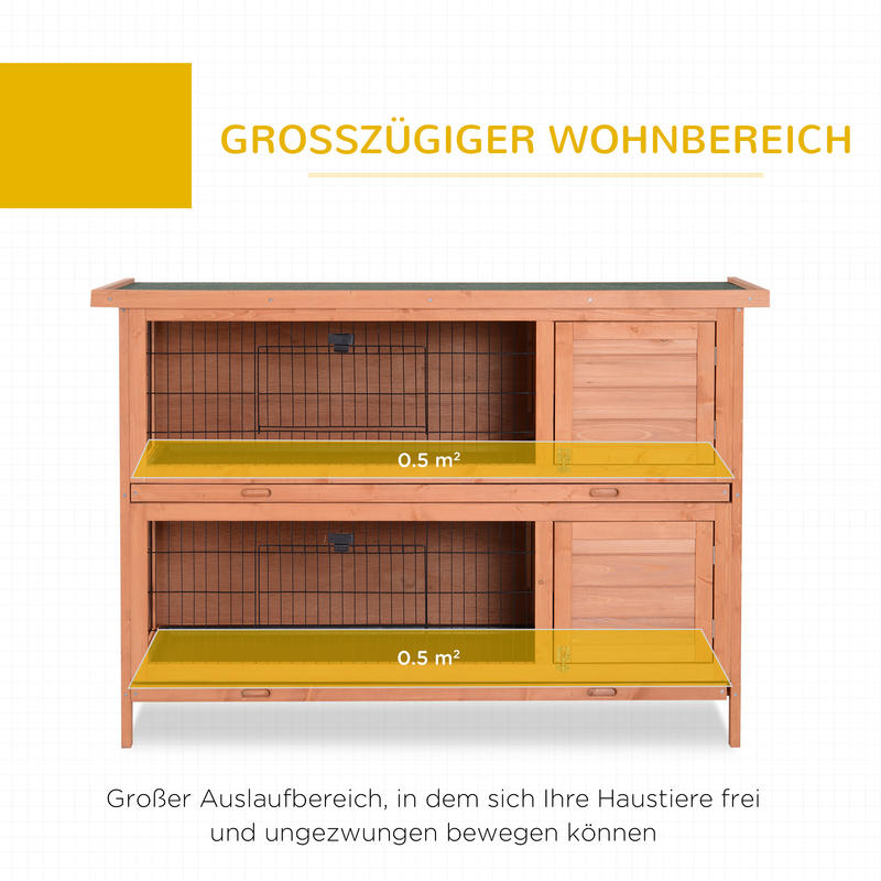 Double-Story Small Animal Hutch with Ramp & Removable Ramp Door - Sturdy Fir Wood Guinea Pig Cage, Rabbit House with Lower Storage Shelf, Spacious Two-Level Design, Easy-Clean Sliding Tray & Ventilation Mesh - 53.5"x19.7"x36.