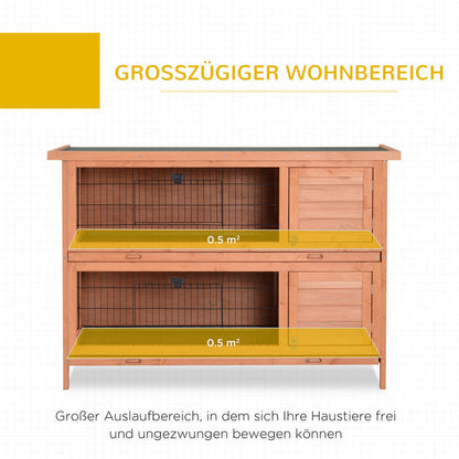 Double-Story Small Animal Hutch with Ramp & Removable Ramp Door - Sturdy Fir Wood Guinea Pig Cage, Rabbit House with Lower Storage Shelf, Spacious Two-Level Design, Easy-Clean Sliding Tray & Ventilation Mesh - 53.5"x19.7"x36.