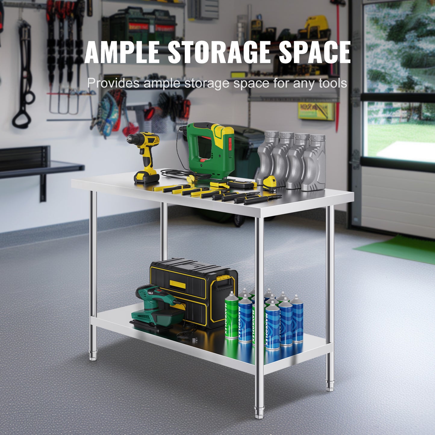 Professionele RVS Werktafel – Werkbank – Keukentafel – Werkbank RVS – RVS Werktafel Horeca – 122x61x86 cm – Verstelbare Legplanken – Roestvrij Staal SUS201