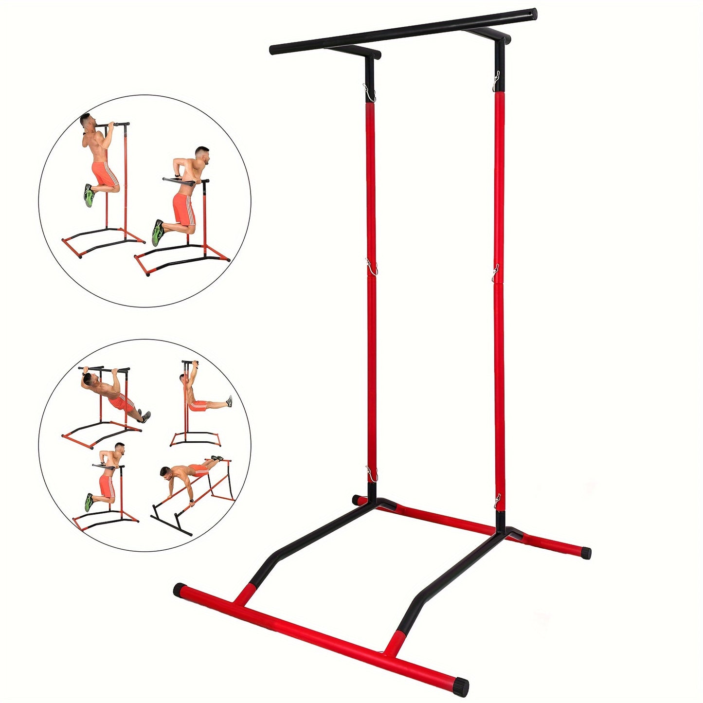 Pull Up Station 99.79KG Adjustable Power Tower Dip Station Multi Function Pull Up Dip Bar Tower, Pull Up Bar For Home Gym Strength Training Dip Stands, Red & Black