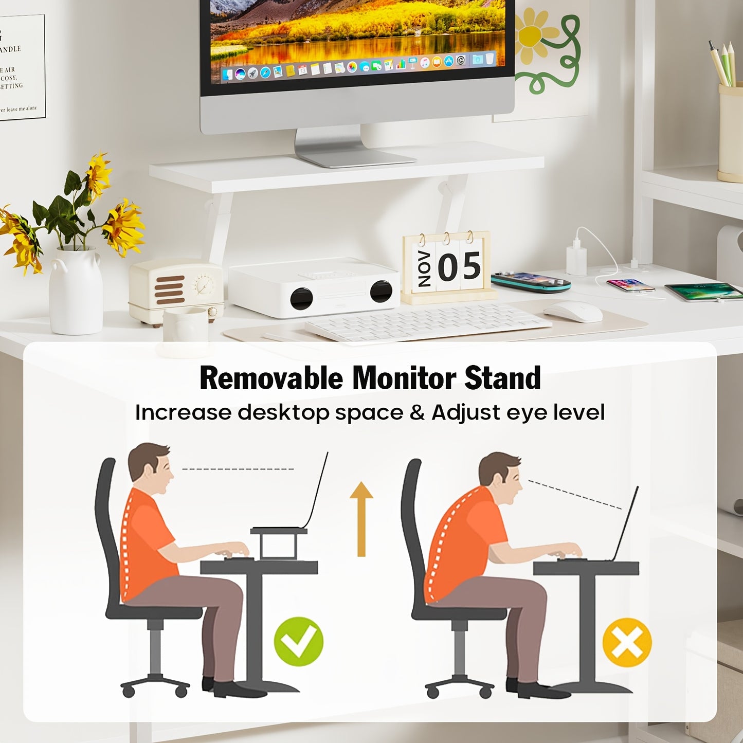 Gamingbureau – Gaming Desk – Computertafel – Bureautafel – Game Bureau – Wit – 152,4x48,3x124,5 cm – Legeringsstaal Frame & Eikenfineer Blad