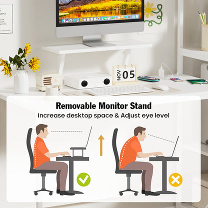 Gamingbureau – Gaming Desk – Computertafel – Bureautafel – Game Bureau – Wit – 152,4x48,3x124,5 cm – Legeringsstaal Frame & Eikenfineer Blad