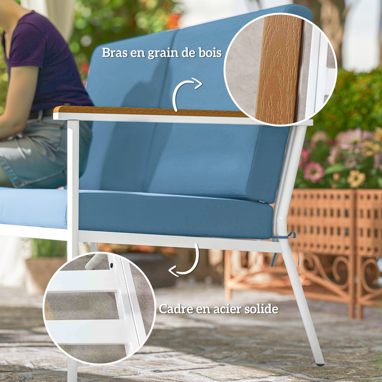 Tuinset – Tuinmeubelset – Balkonset – Loungeset – Zitgroep – 5-Delig – Gepoedercoat Staal – Lichtblauw Met Kussens