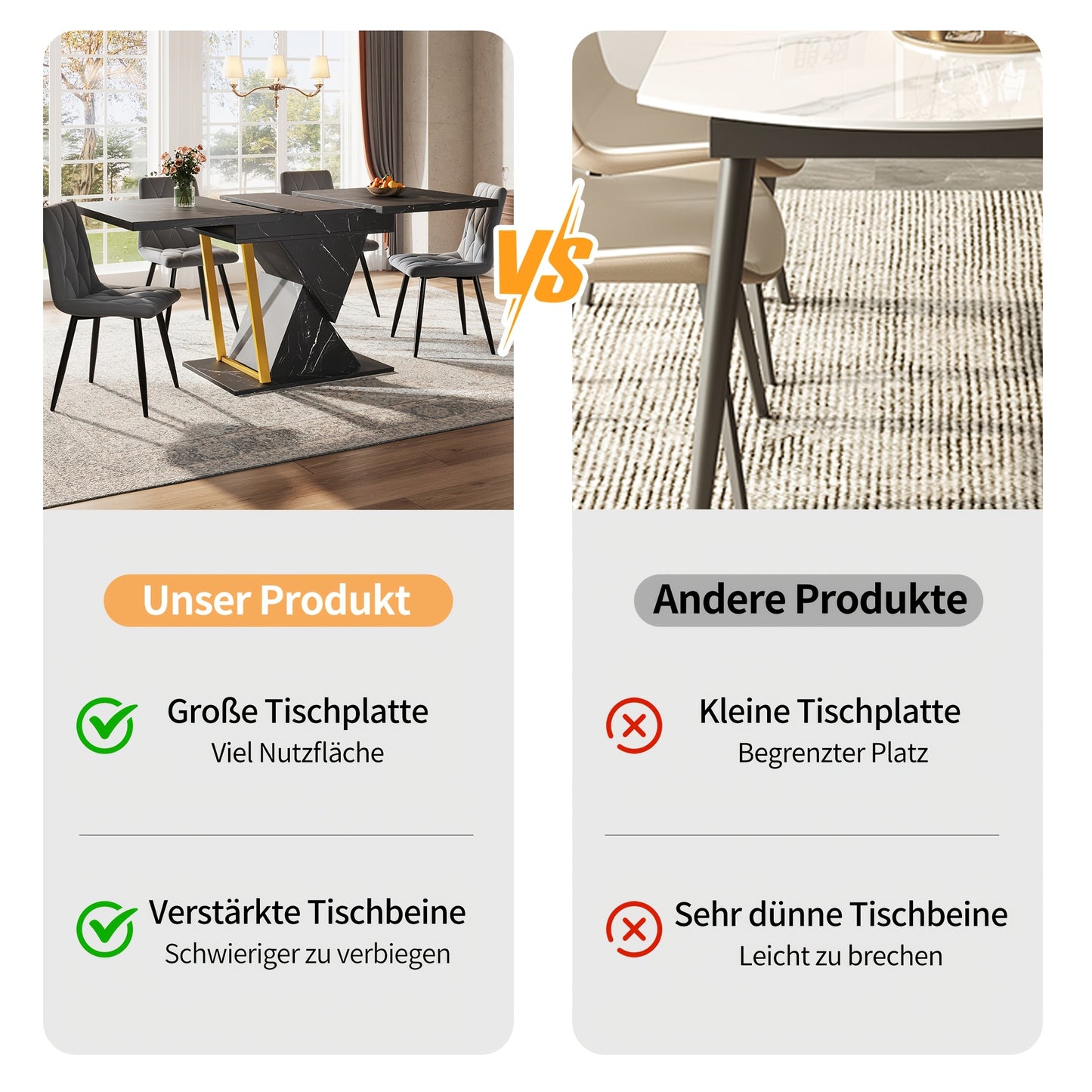 Uitschuifbare Eettafel – Lounge Tafel – Keukentafel – Eetkamertafel – Terrastafel – Marmerlook – Zwarte Centrale Voet – Geschikt Voor 6 Personen Tot 140 cm