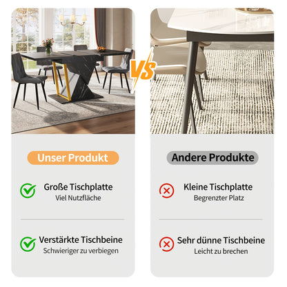 Uitschuifbare Eettafel – Lounge Tafel – Keukentafel – Eetkamertafel – Terrastafel – Marmerlook – Zwarte Centrale Voet – Geschikt Voor 6 Personen Tot 140 cm