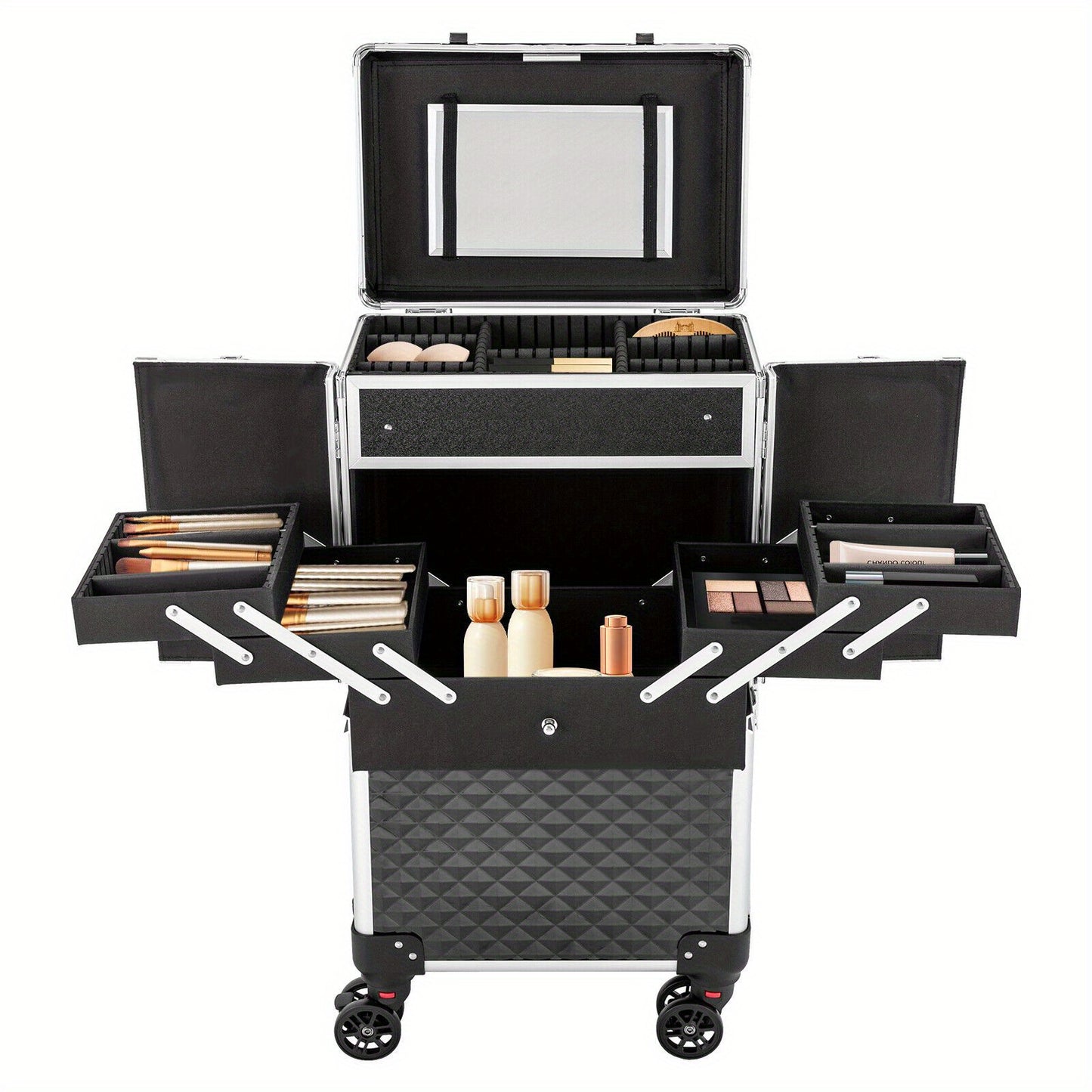 Make-upkoffer – Make-up Trolley – Make-up Organizer – Cosmetica Koffer – Make-up Case – Ruime Indeling Met Uitneembare Trays – Stevig ABS Materiaal Met Verstelbare Trolleystang